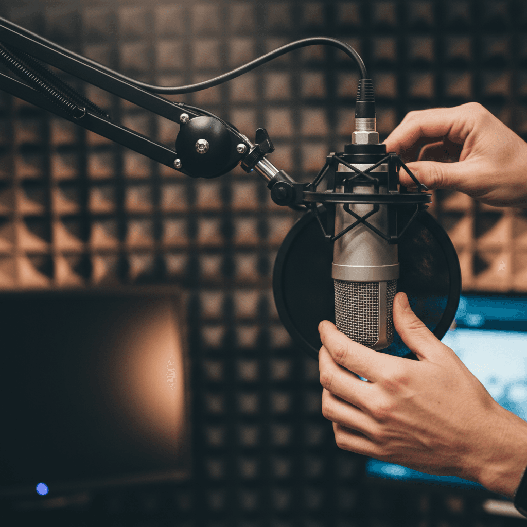 Commercial voiceover recording session at Dream Spiral Studio