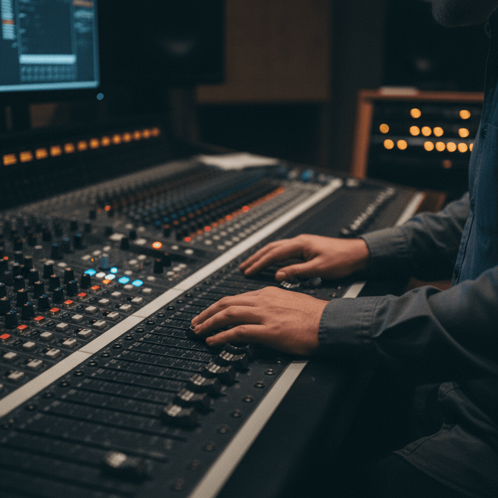 Professional audio editing and mixing in progress